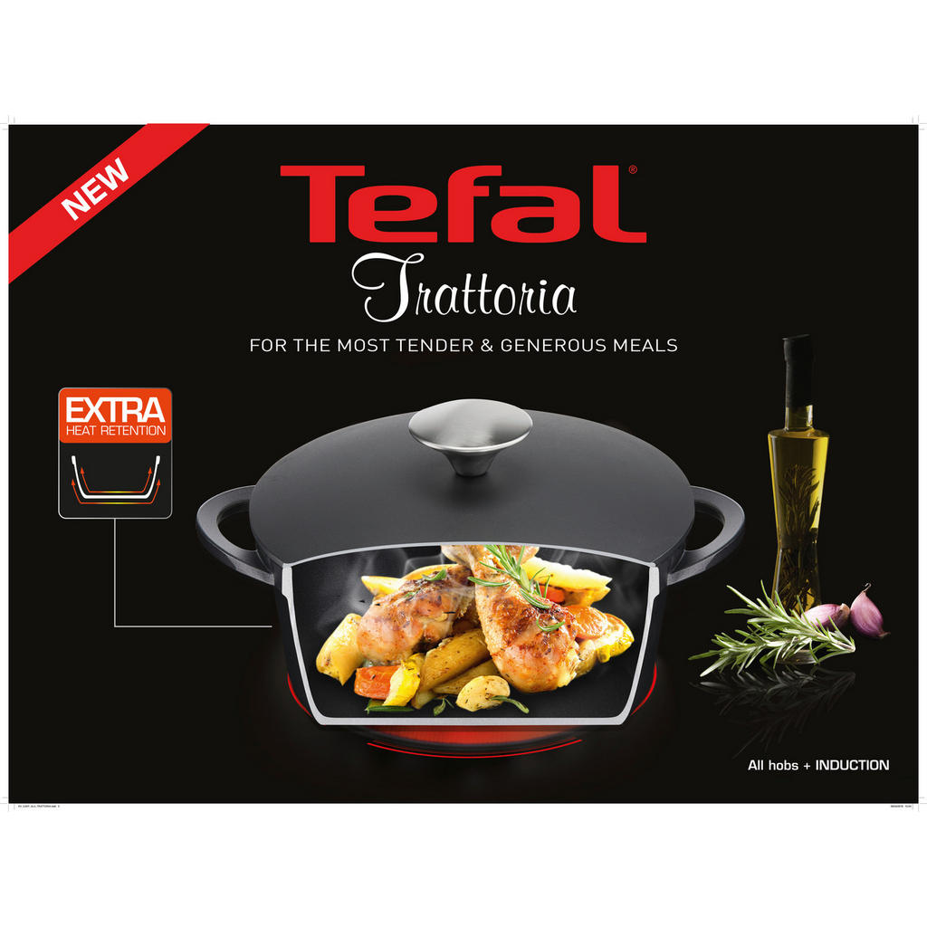 Thumbnail - Tefal Kochtopf Trattoria, Schwarz, Edelstahl, Metall, 6,7 L, rund, 30x14.5x34.5 cm, backofengeeignet, hitzebeständige Gr...