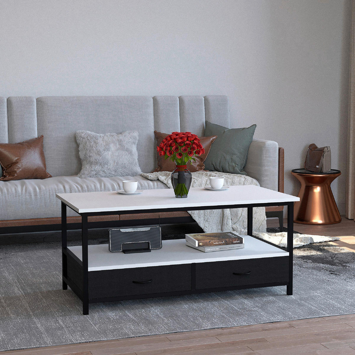 COUCHTISCH in Holzwerkstoff 100/50/45 cm  - Weiss/Schwarz, Design, Holzwerkstoff/Kunststoff (100/50/45cm) - MID.YOU