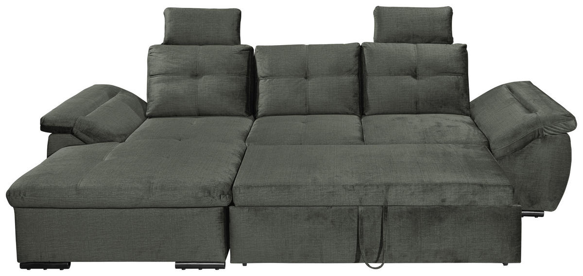 ECKSOFA in Mikrovelours Dunkelgrün  - Dunkelgrün/Schwarz, Konventionell, Kunststoff/Textil (170/275cm) - Carryhome