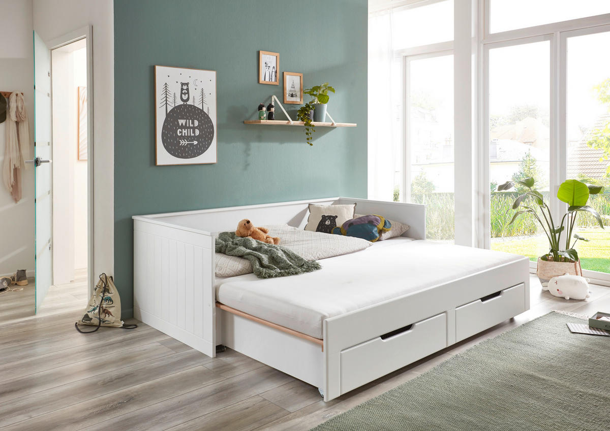 AUSZIEHBETT 90/200 cm  in Weiß  - Buchefarben/Weiß, Basics, Holz/Holzwerkstoff (90/200cm) - P & B