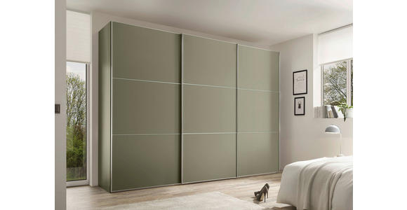 SCHWEBETÜRENSCHRANK  in Salbeigrün  - Salbeigrün/Alufarben, Design, Holzwerkstoff/Metall (280/222/68cm) - Moderano