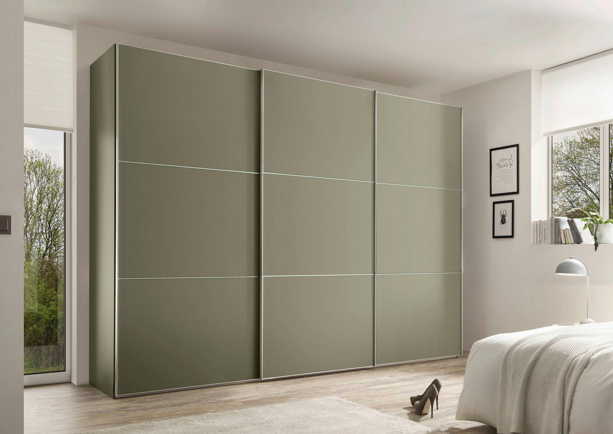 SCHWEBETÜRENSCHRANK 280/222/68 cm 3-türig Salbeigrün  - Salbeigrün/Alufarben, Design, Holzwerkstoff/Metall (280/222/68cm) - Moderano