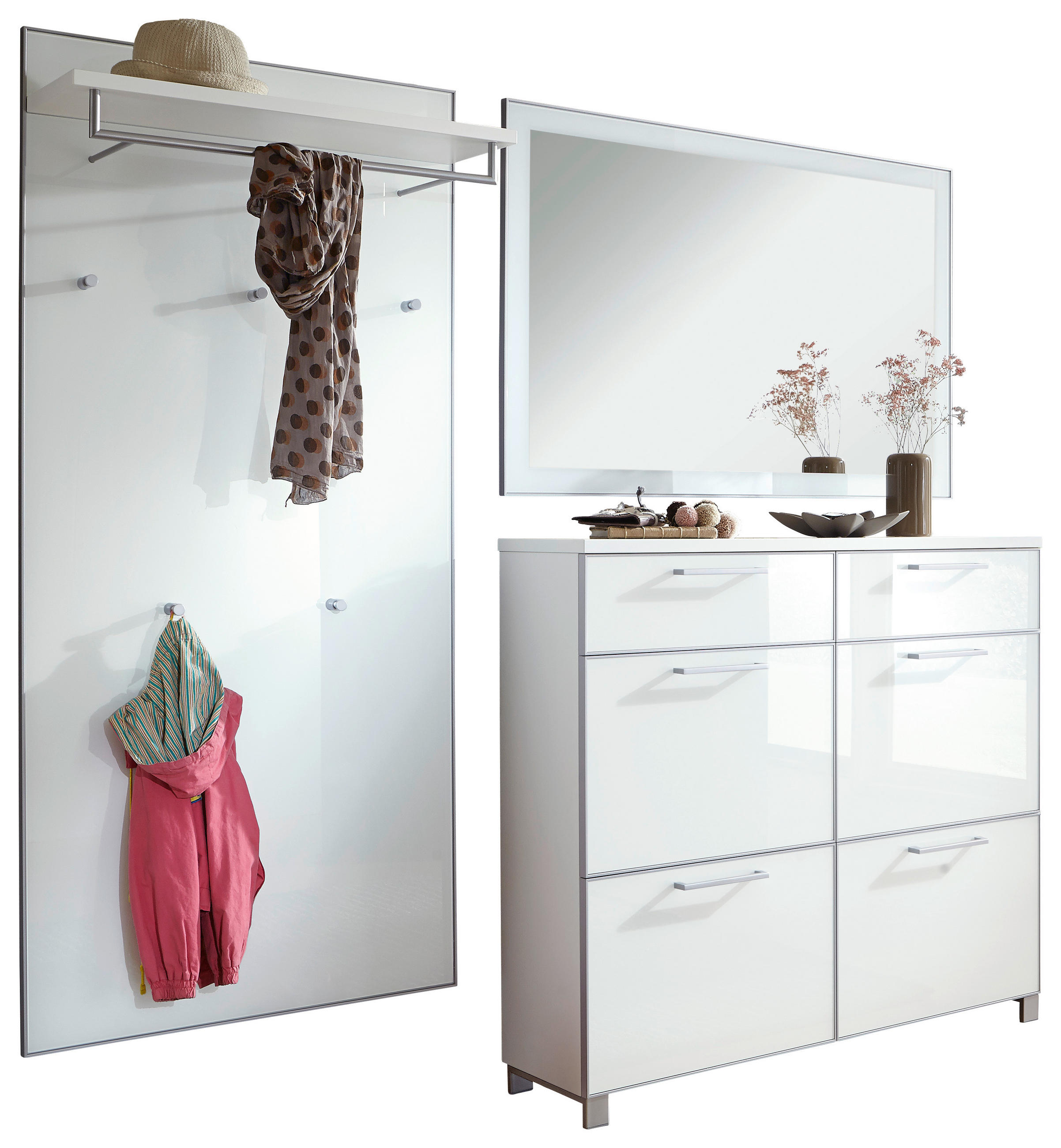 GARDEROBE 3-teilig  in 210/195/31 cm  - Weiß, Design, Glas/Holzwerkstoff (210/195/31cm)