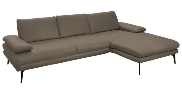 ECKSOFA in Echtleder Greige 310/180 cm - Greige/Schwarz, Design, Leder/Metall (310/180cm) - Dieter Knoll