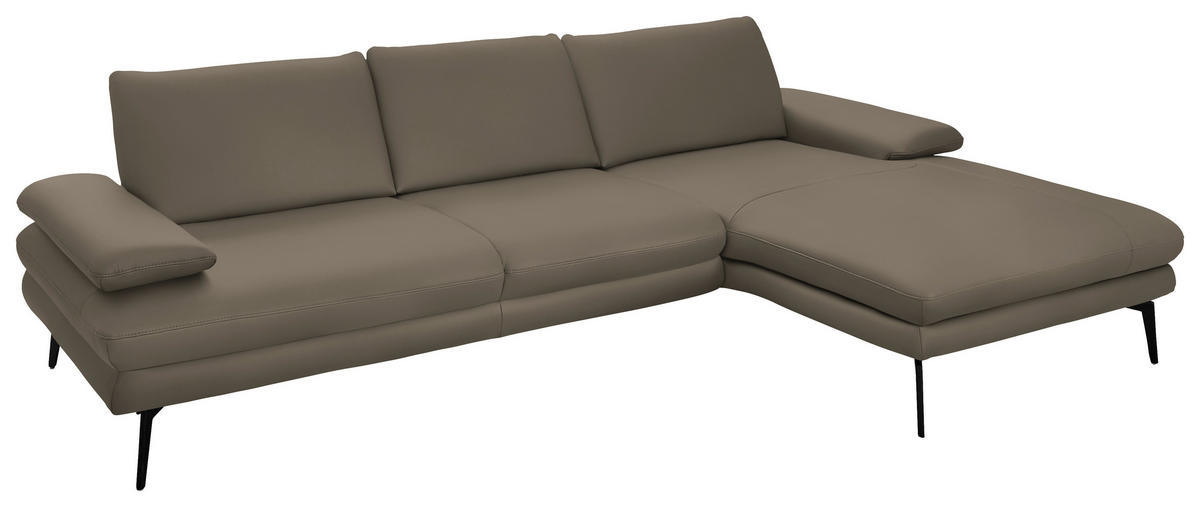 ECKSOFA in Echtleder Greige  - Greige/Schwarz, Design, Leder/Metall (310/180cm) - Dieter Knoll
