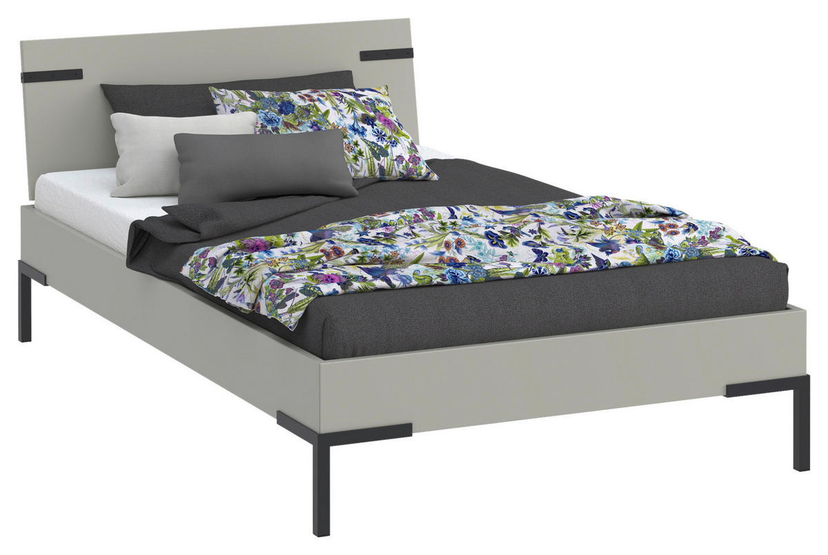 BETT 120/200 cm  in Hellgrau  - Hellgrau/Schwarz, Design, Holzwerkstoff/Metall (120/200cm) - Xora
