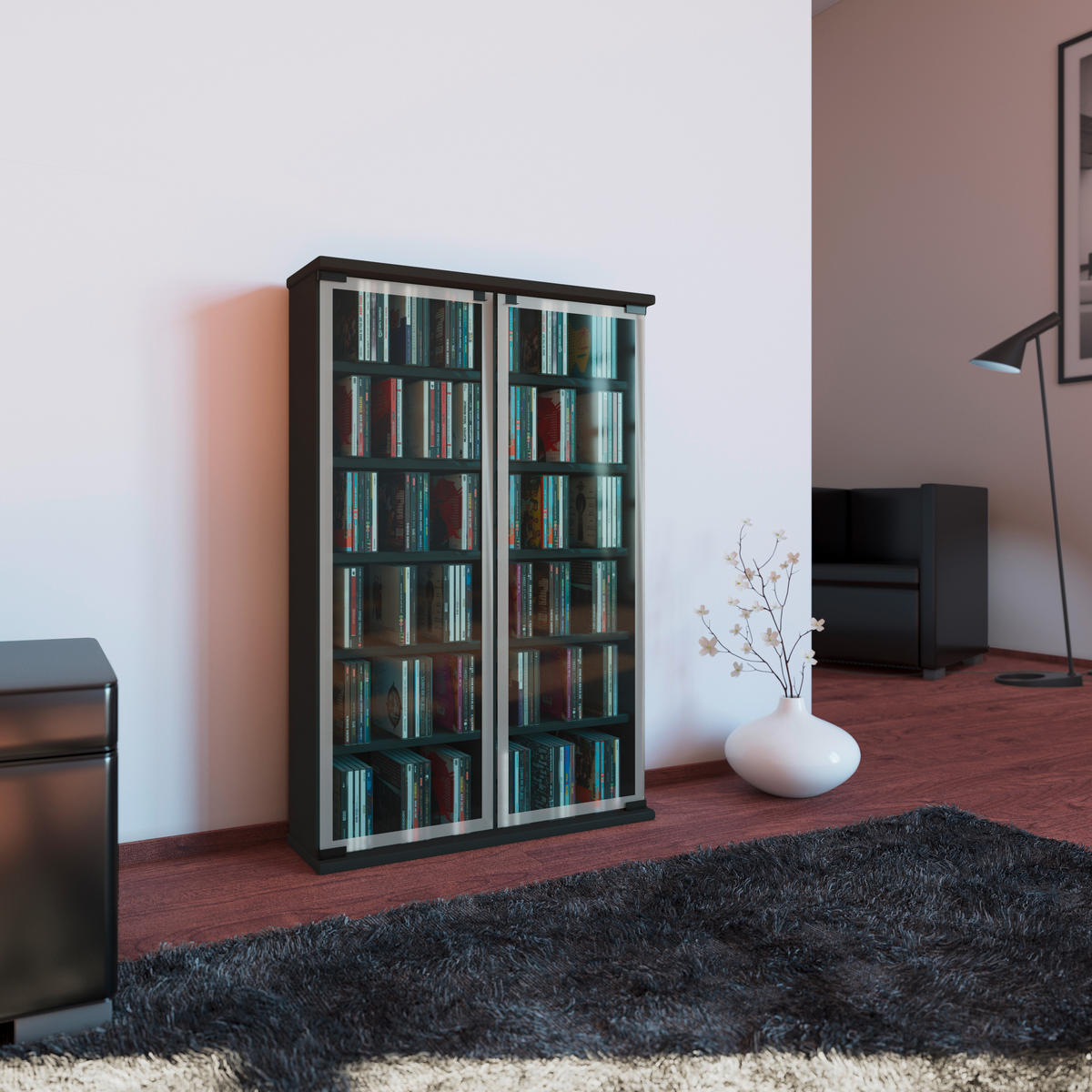 CD-REGAL Schwarz  - Schwarz, KONVENTIONELL, Glas/Holzwerkstoff (60/92/18cm) - MID.YOU