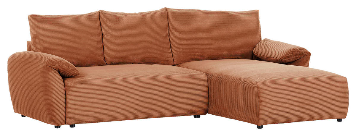 ECKSOFA in Cord Rostfarben  - Rostfarben/Schwarz, Konventionell, Kunststoff/Textil (266/180cm) - MID.YOU