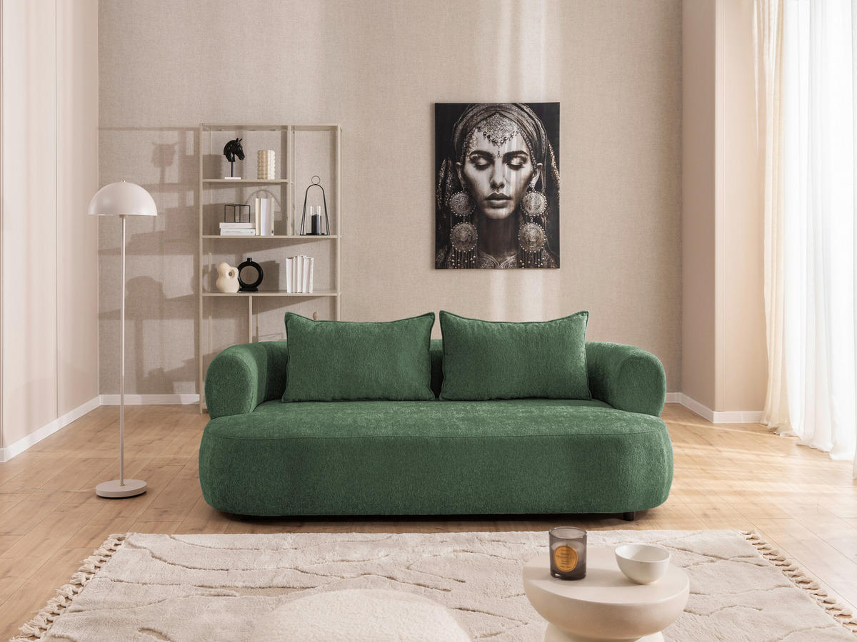 3-SITZER-SOFA Chenille Grün  - Schwarz/Grün, Design, Kunststoff/Textil (200/76/96cm) - Livetastic