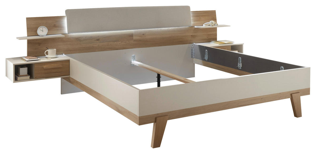 BETTANLAGE 180/200 cm  in Eichefarben, Kaschmir   - Kaschmir/Eichefarben, Design, Holzwerkstoff/Textil (180/200cm) - Xora
