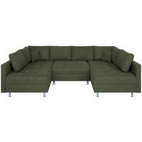 WOHNLANDSCHAFT Olivgrün Webstoff  - Chromfarben/Schwarz, Design, Textil (192/308/192cm) - P & B