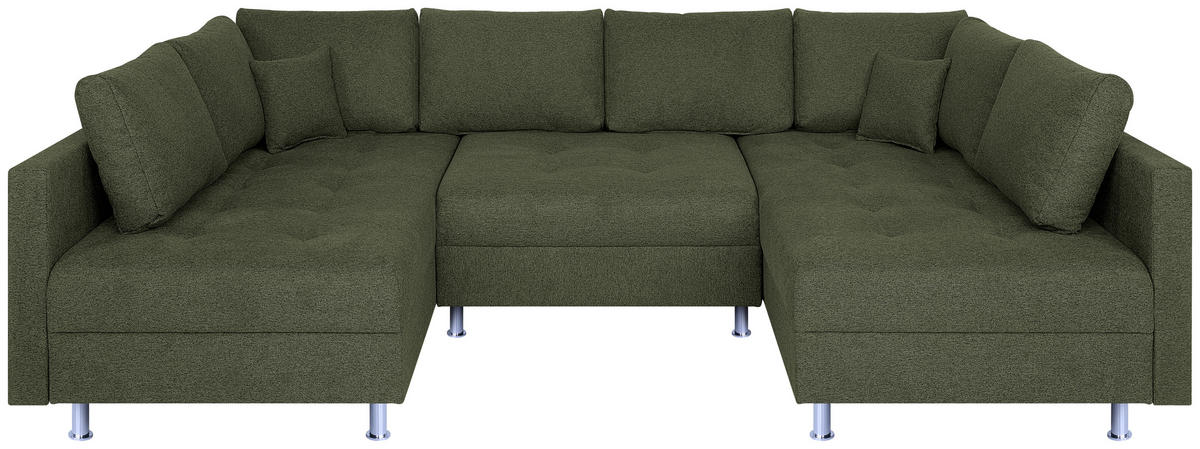 WOHNLANDSCHAFT Olivgrün Webstoff  - Chromfarben/Schwarz, Design, Textil (192/308/192cm) - P & B