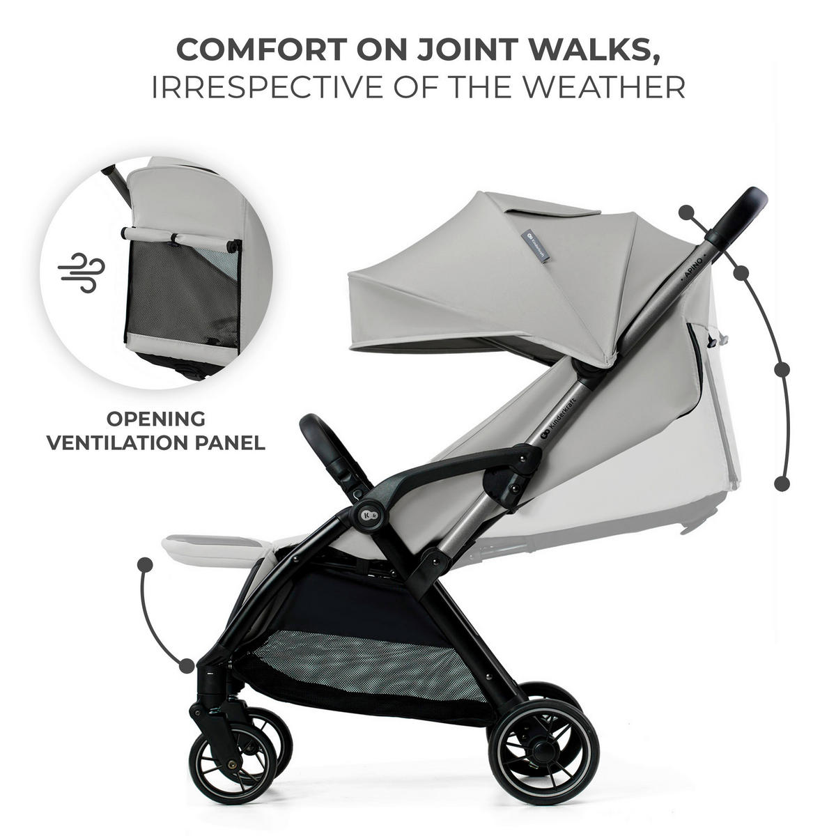 BUGGY Apino  - Hellgrau/Schwarz, Basics (47/99/93cm) - kinderkraft