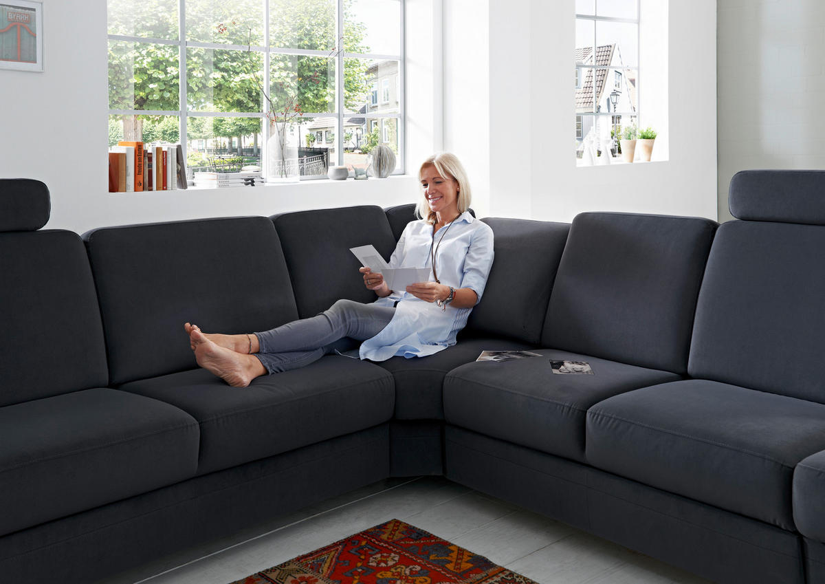 ECKSOFA in Flachgewebe Anthrazit  - Anthrazit/Alufarben, Konventionell, Textil/Metall (269/289cm) - Beldomo System