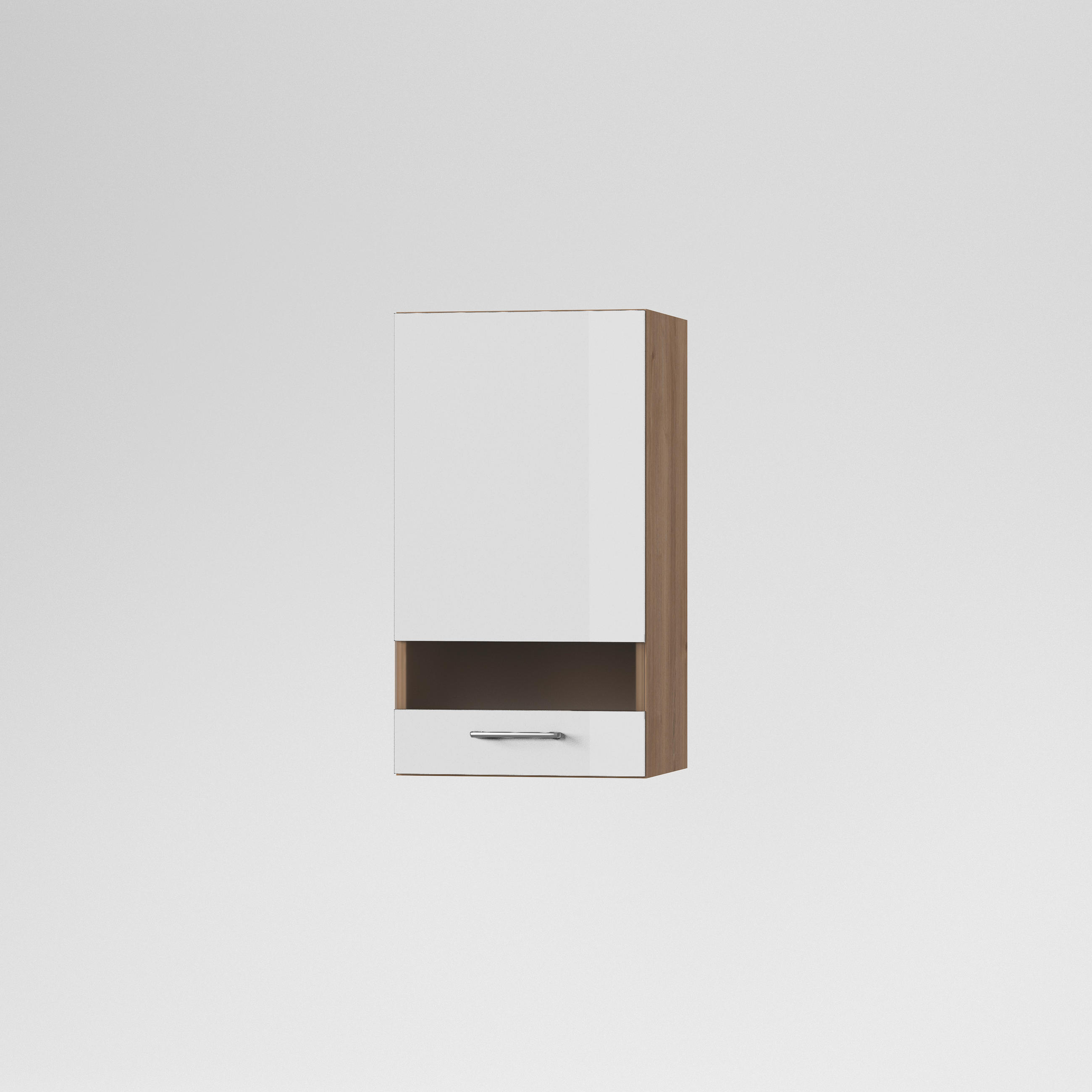 KONYHAI FALISZEKRÉNY - tölgyfa/magasfényű fehér, Basics, Üveg/fa (40/72/33cm) - Carryhome