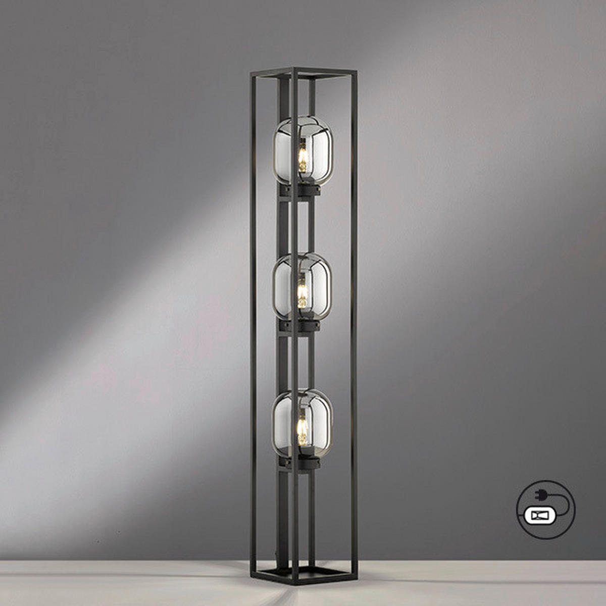 STEHLEUCHTE - Schwarz, Design, Glas/Metall (20/130cm) - Fischer & Honsel