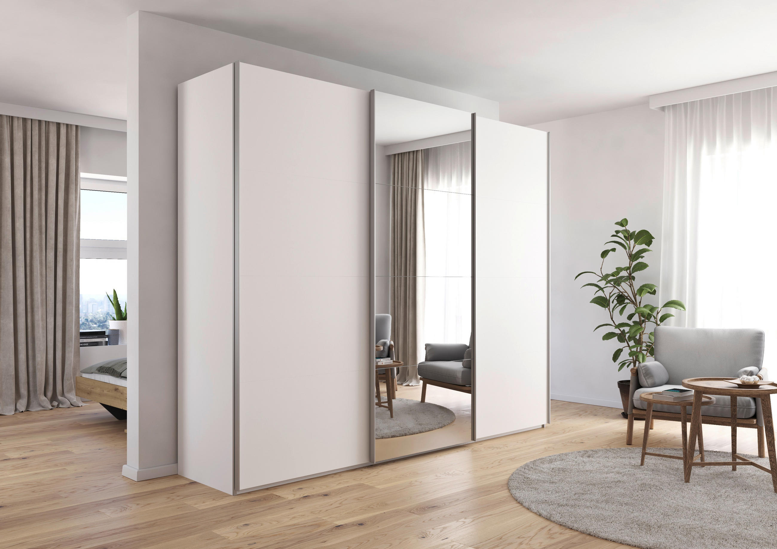 SCHWEBETÜRENSCHRANK in Weiß - Alufarben/Weiß, KONVENTIONELL, Glas/Holzwerkstoff (271/223/68cm) - home24