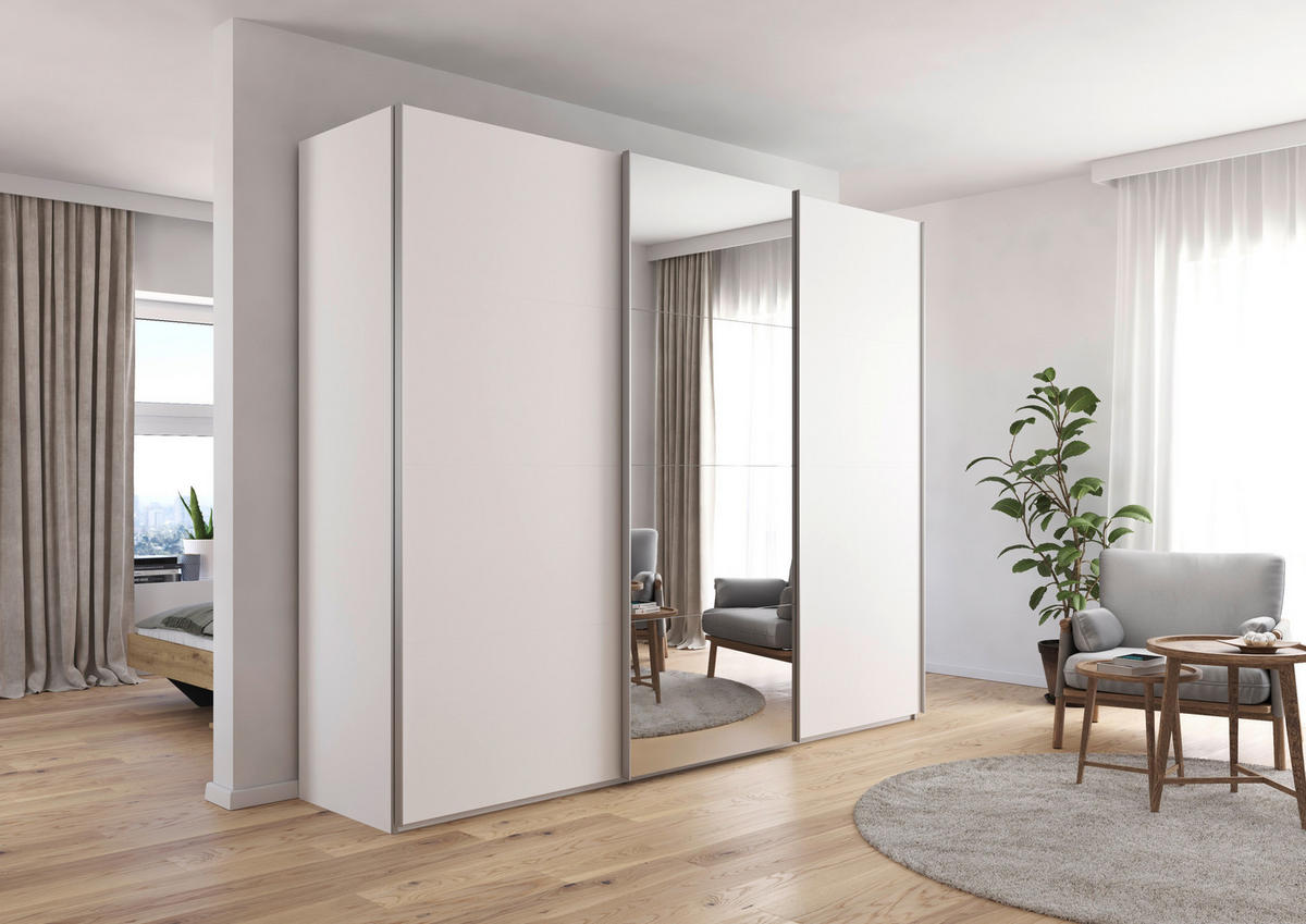 SCHWEBETÜRENSCHRANK  in Weiß  - Alufarben/Weiß, KONVENTIONELL, Glas/Holzwerkstoff (271/223/68cm) - home24