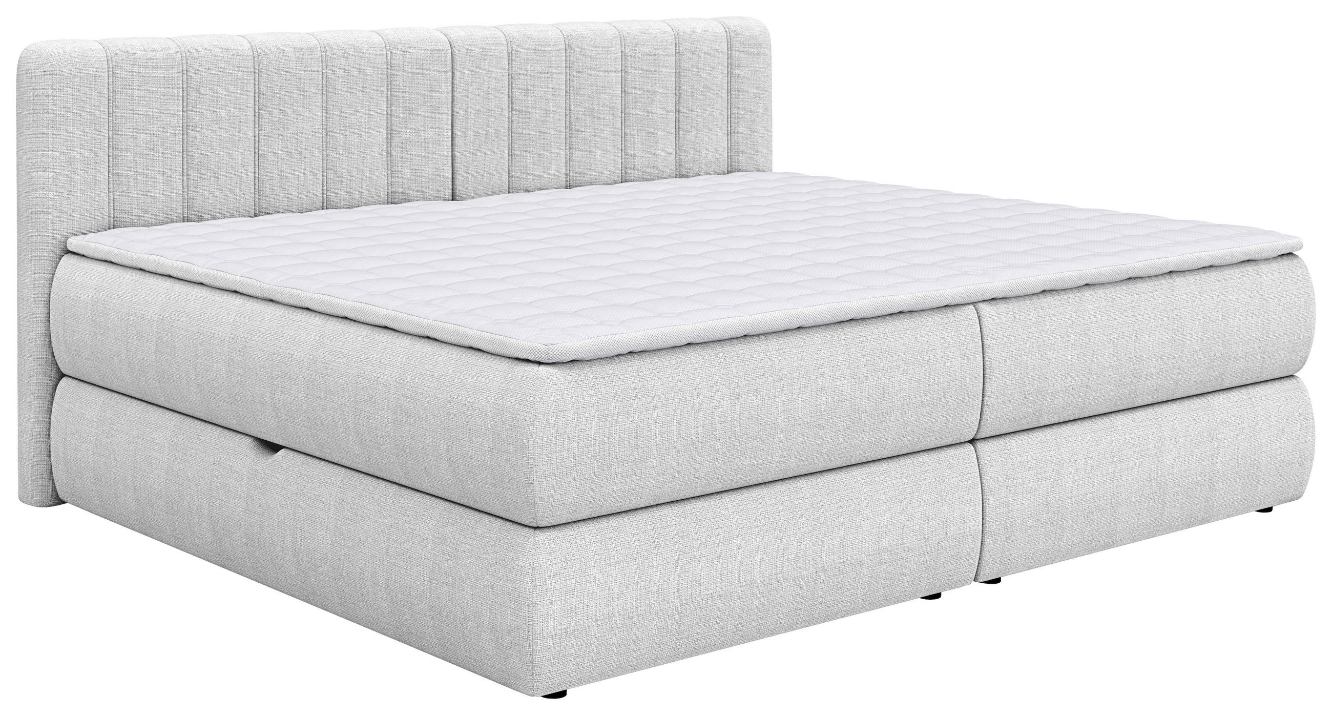 BOXSPRINGBETT 200/200 cm,  in Hellgrau, gepolstertes Kopfteil, Bettkasten, Topper, Matratzen, H2 + H4 = mittel + sehr fest  - Hellgrau/Schwarz, Design, Kunststoff/Textil (200/200cm) - Chameo