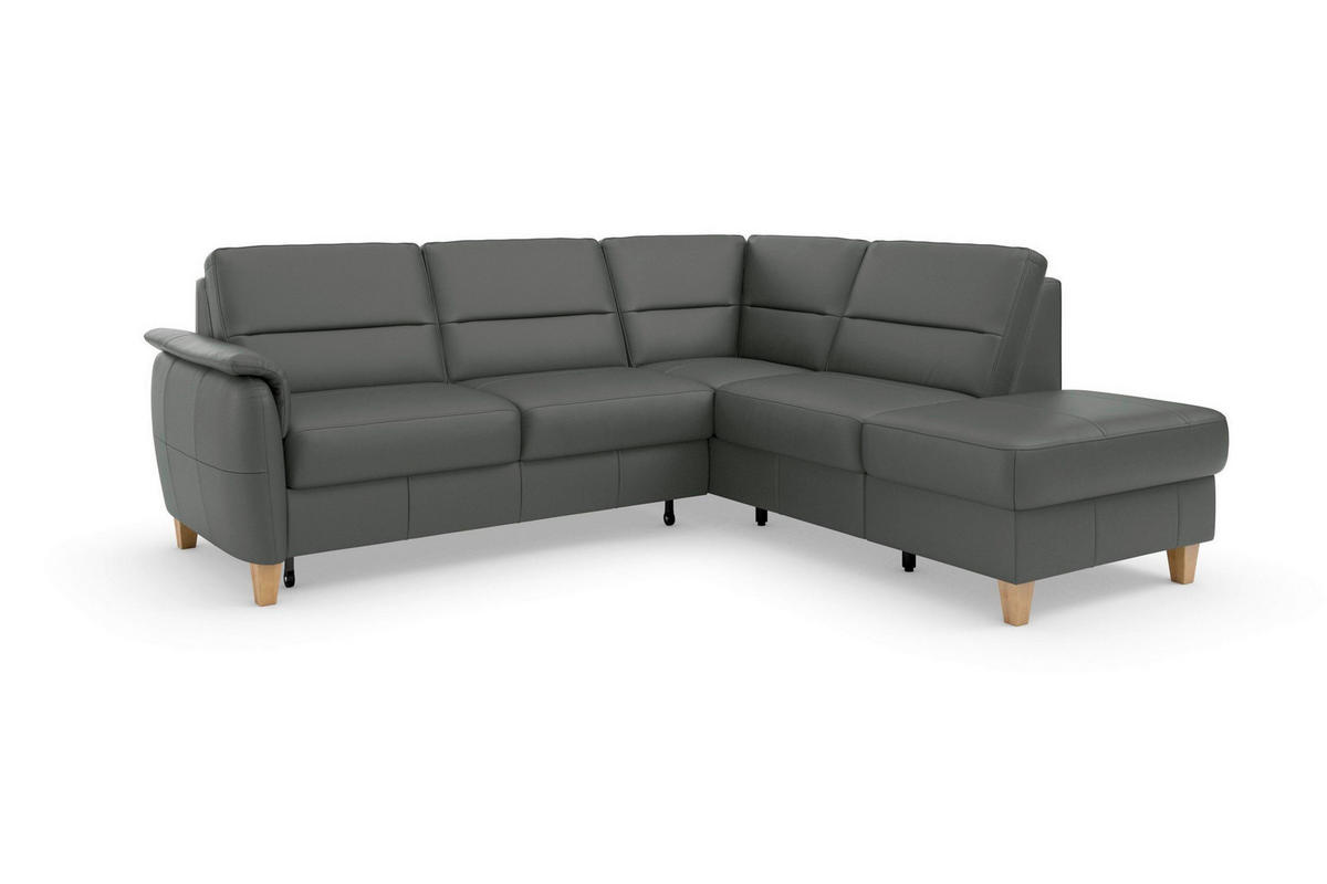 ECKSOFA PALMERA E in Echtleder Anthrazit  236/212 cm  - Eichefarben/Anthrazit, Basics, Leder/Holz (236/212cm) - Sit & More