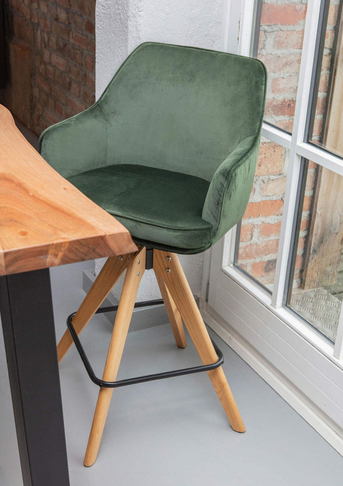 BARHOCKER in Textil Dunkelgrün  - Dunkelgrün/Eichefarben, MODERN, Holz/Textil (53/55/100cm) - Livetastic