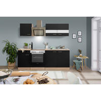 KÜCHENBLOCK 210 cm   in Schwarz  - Edelstahlfarben/Eichefarben, Basics, Holzwerkstoff/Metall (210cm) - Respekta