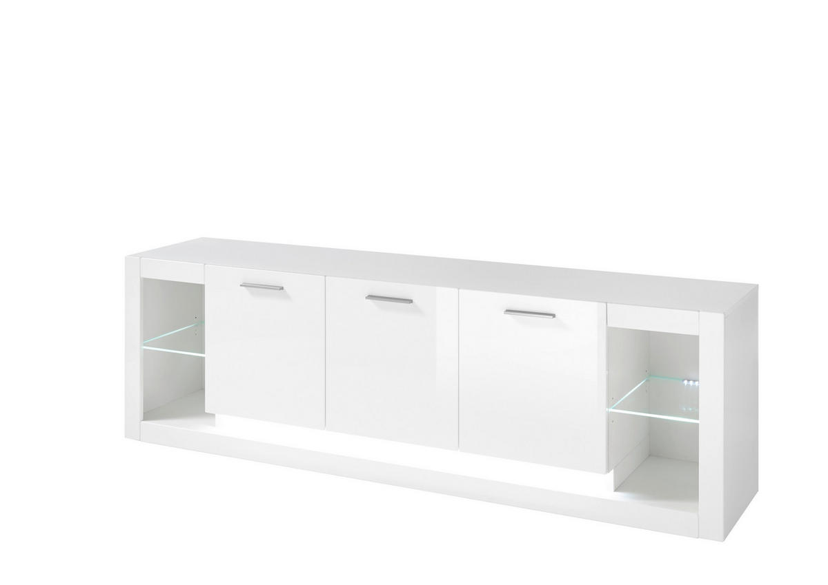 LOWBOARD  in 198/49/43 cm  - Edelstahlfarben/Weiß Hochglanz, Design, Glas/Holzwerkstoff (198/49/43cm) - MID.YOU