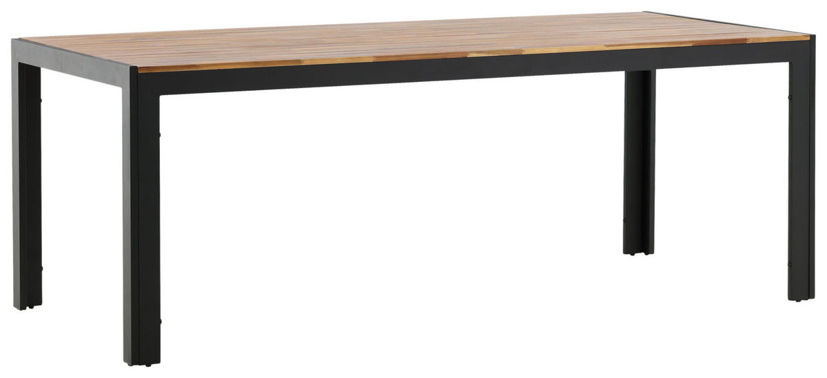 GARTENTISCH 205/90/75 cm Metall, Holz rechteckig  - Schwarz/Akaziefarben, KONVENTIONELL, Holz/Metall (205/90/75cm) - Gardenson