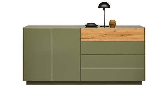 SIDEBOARD Eichefarben, Olivgrün 189/90/42 cm - Eichefarben/Olivgrün, Design, Glas/Holz (189/90/42cm) - Novel