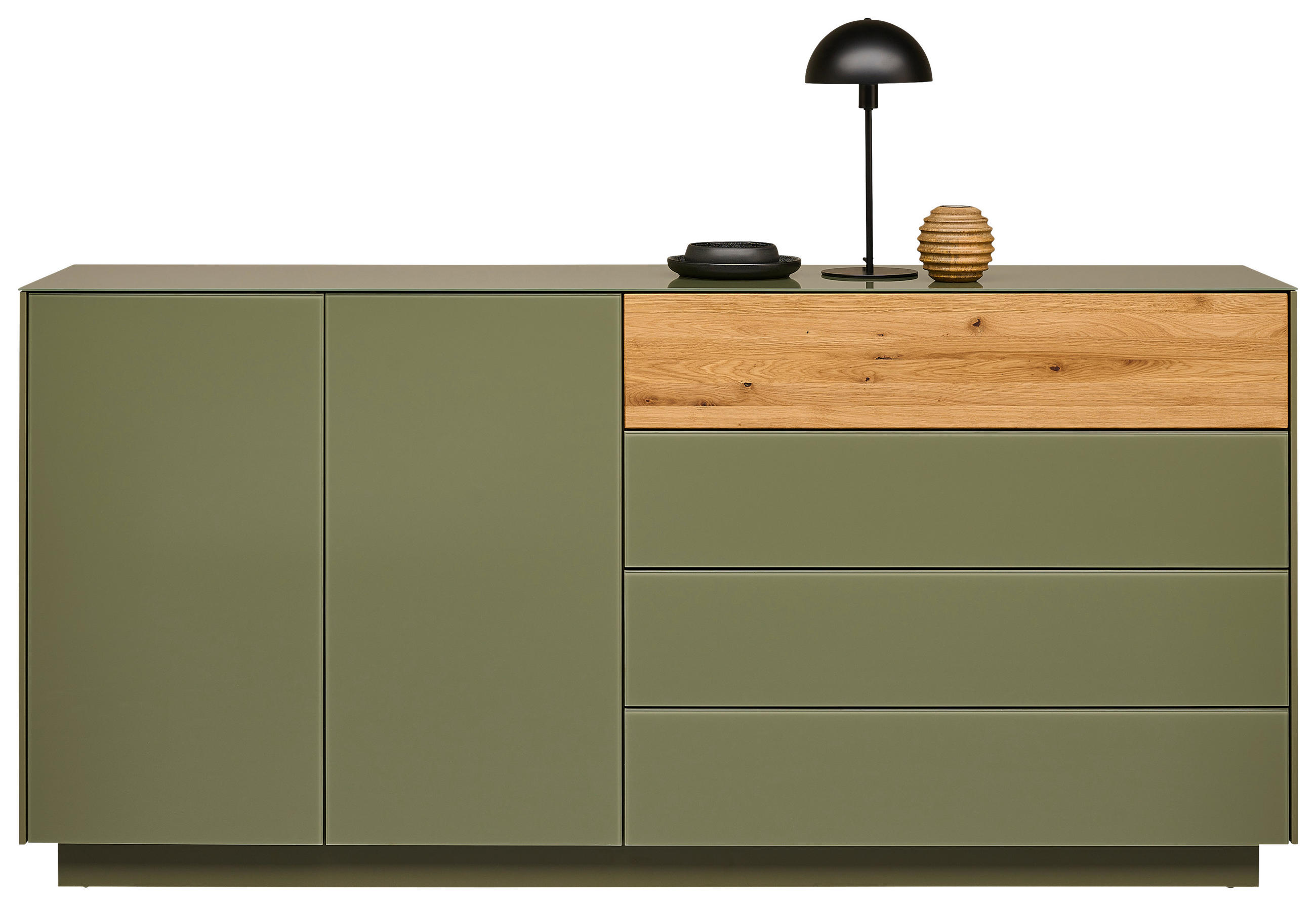 SIDEBOARD Triest Triest Olivgrün, Eichefarben  189/90/42 cm  - Eichefarben/Olivgrün, Design, Glas/Holz (189/90/42cm) - Novel