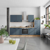KÜCHENBLOCK Easytouch 300 cm  in Eichefarben, Dunkelblau  - Eichefarben/Schwarz, MODERN, Holzwerkstoff/Metall (300cm) - Nobilia
