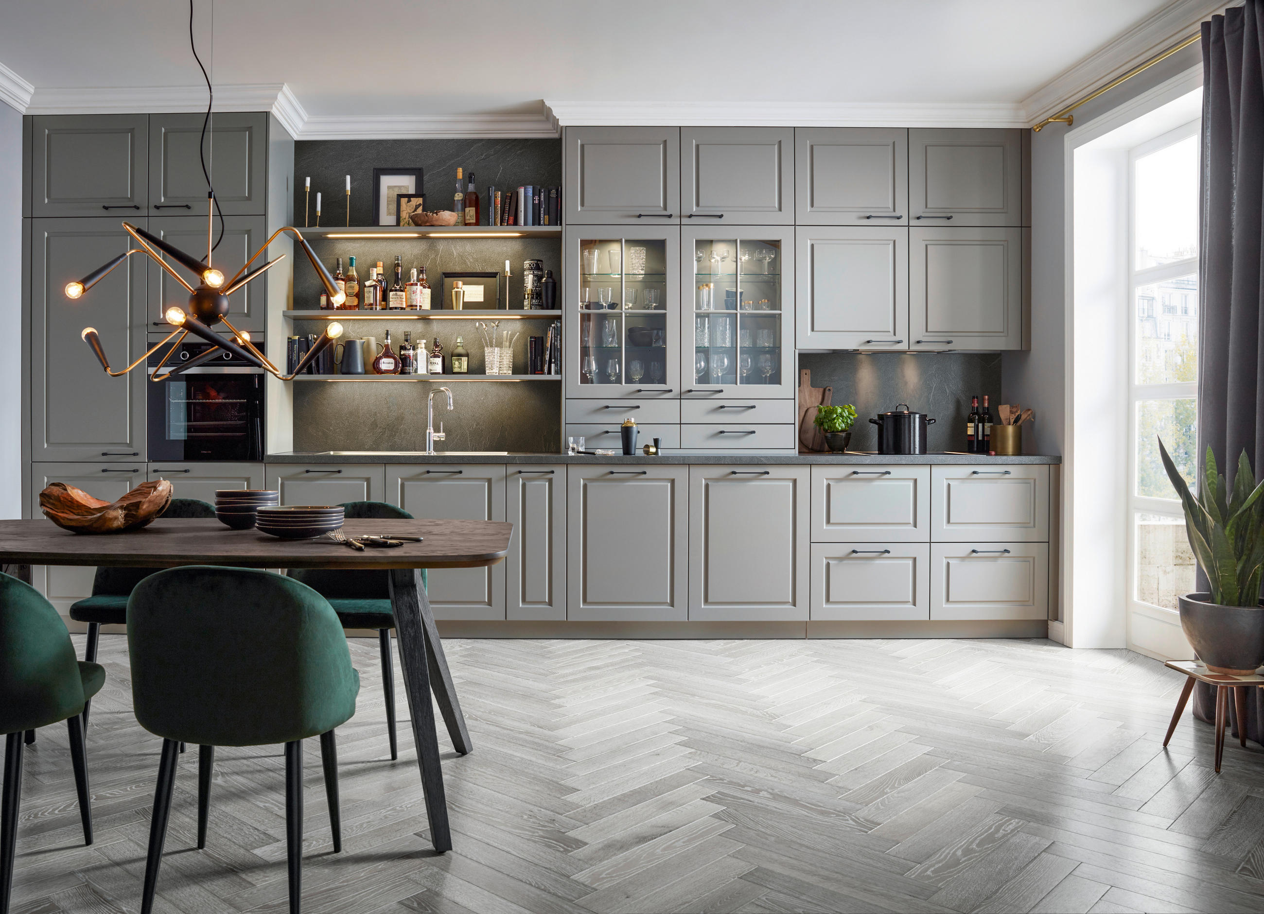 EINBAUKÜCHE   - Grau, Design, Holzwerkstoff - Novel
