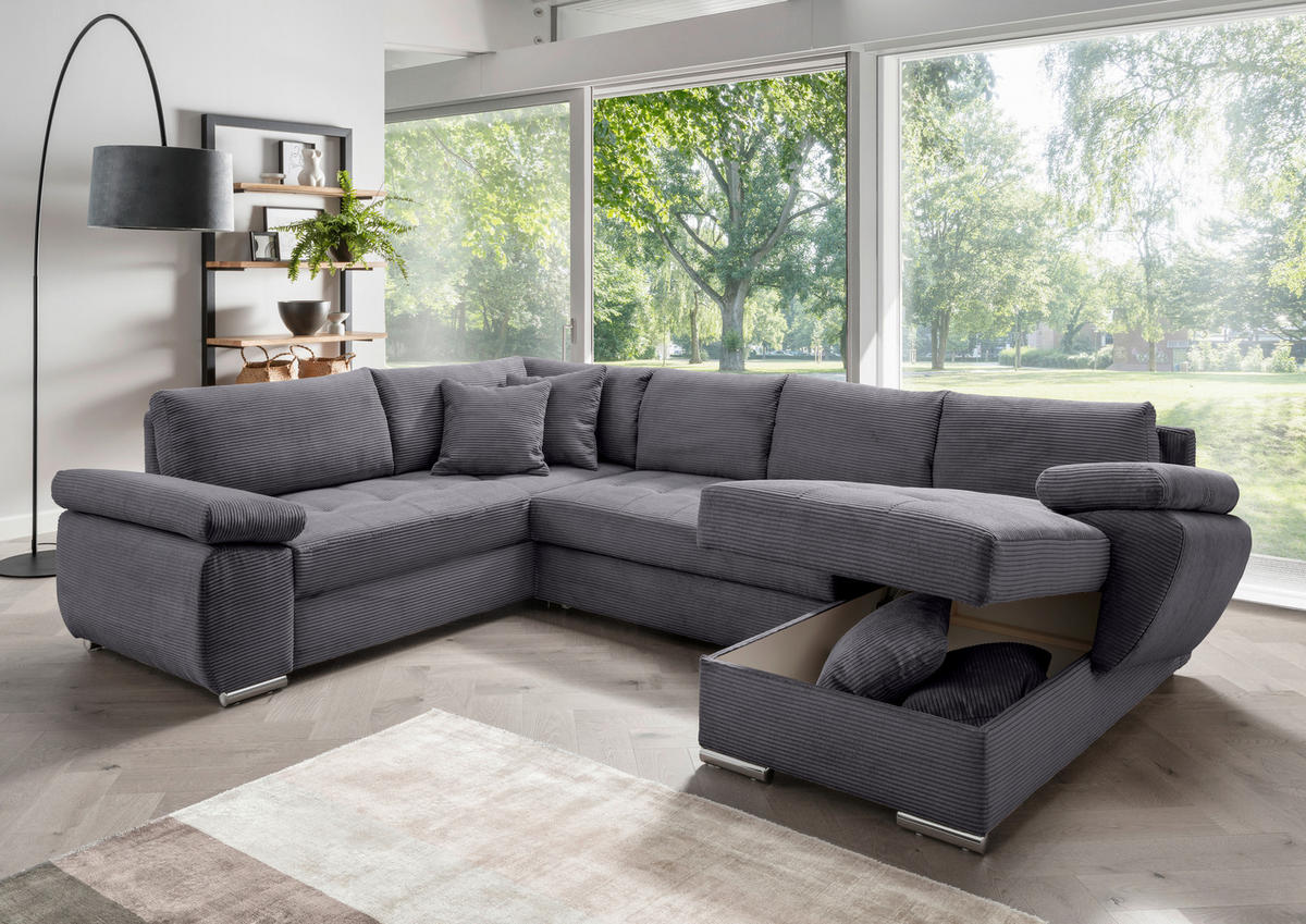 Wohnlandschaft tekstil  siva   - siva/boje kroma, Konvencionalno, tekstil/metal (219/305/157cm) - Livetastic