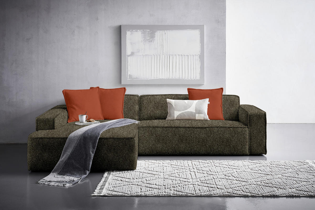 ECKSOFA Olivgrün Chenille  - Rostfarben/Schwarz, KONVENTIONELL, Kunststoff/Textil (188/280cm) - Carryhome