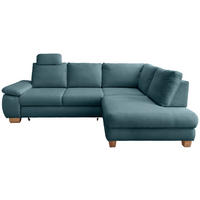 ECKSCHLAFSOFA Cord Petrol  inkl. Bettkasten, Schlaffunktion, Armteilverstellung, Sitztiefenverstellung, Liegefläche im Originalstoff, Kopfstütze  - Wildeiche/Petrol, MODERN, Holz/Textil (261/206cm) - Livetastic