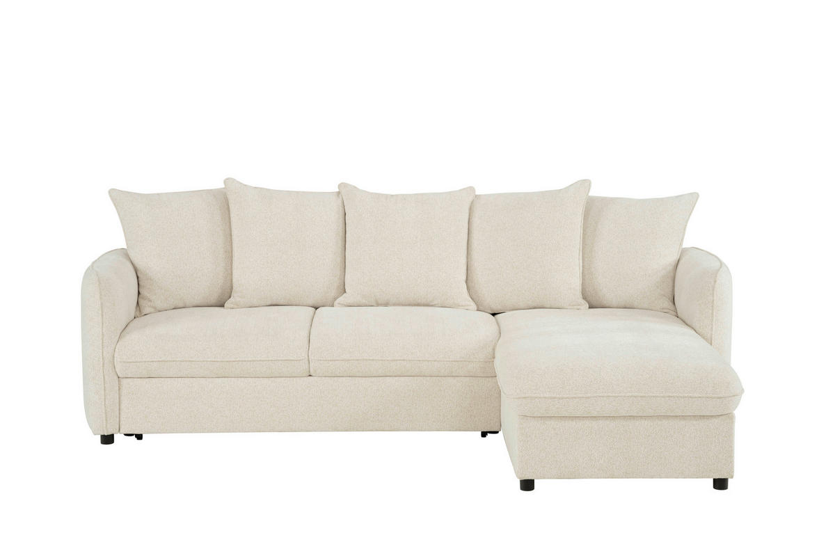 ECKSOFA  in Chenille Creme  254/160 cm  - Creme/Schwarz, Design, Kunststoff/Textil (254/160cm) - MID.YOU