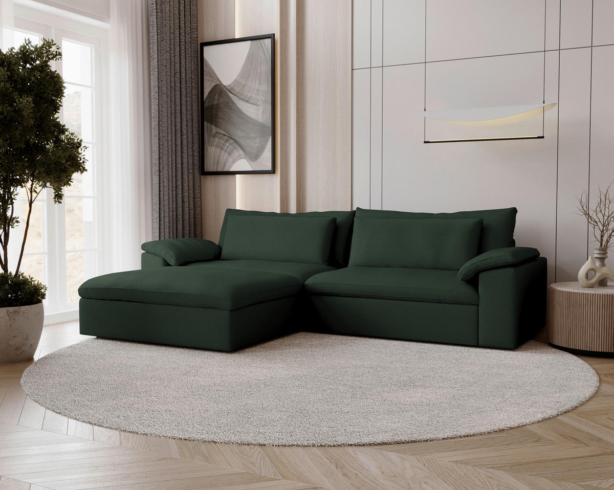 ECKSOFA  Chenille Dunkelgrün  - Dunkelgrün/Schwarz, Modern, Kunststoff/Textil (198/306cm) - Carryhome