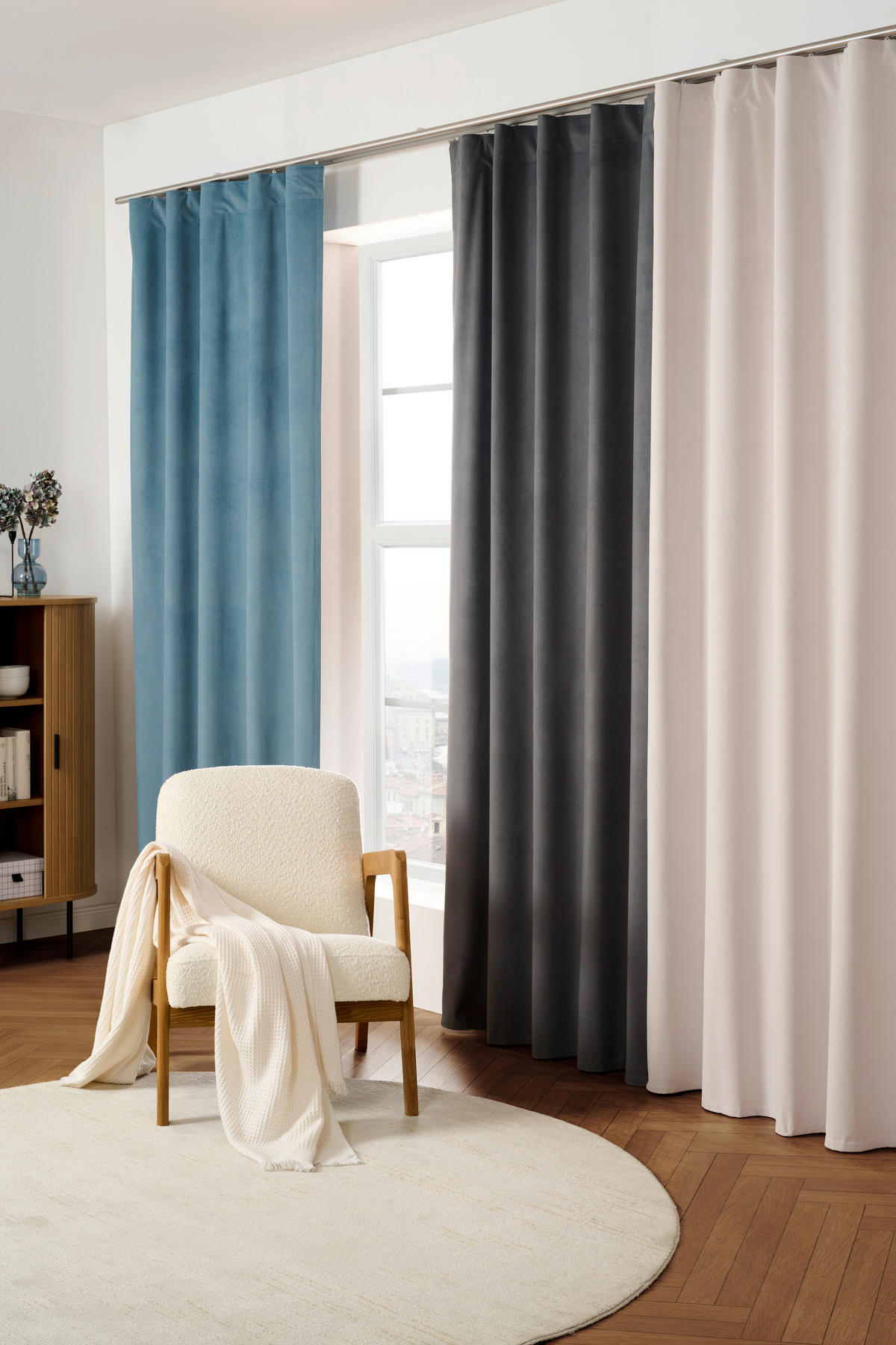 KÉSZFÜGGÖNY részben áttetsző  - krémszínű, Konventionell, textil (140/245cm) - Esposa