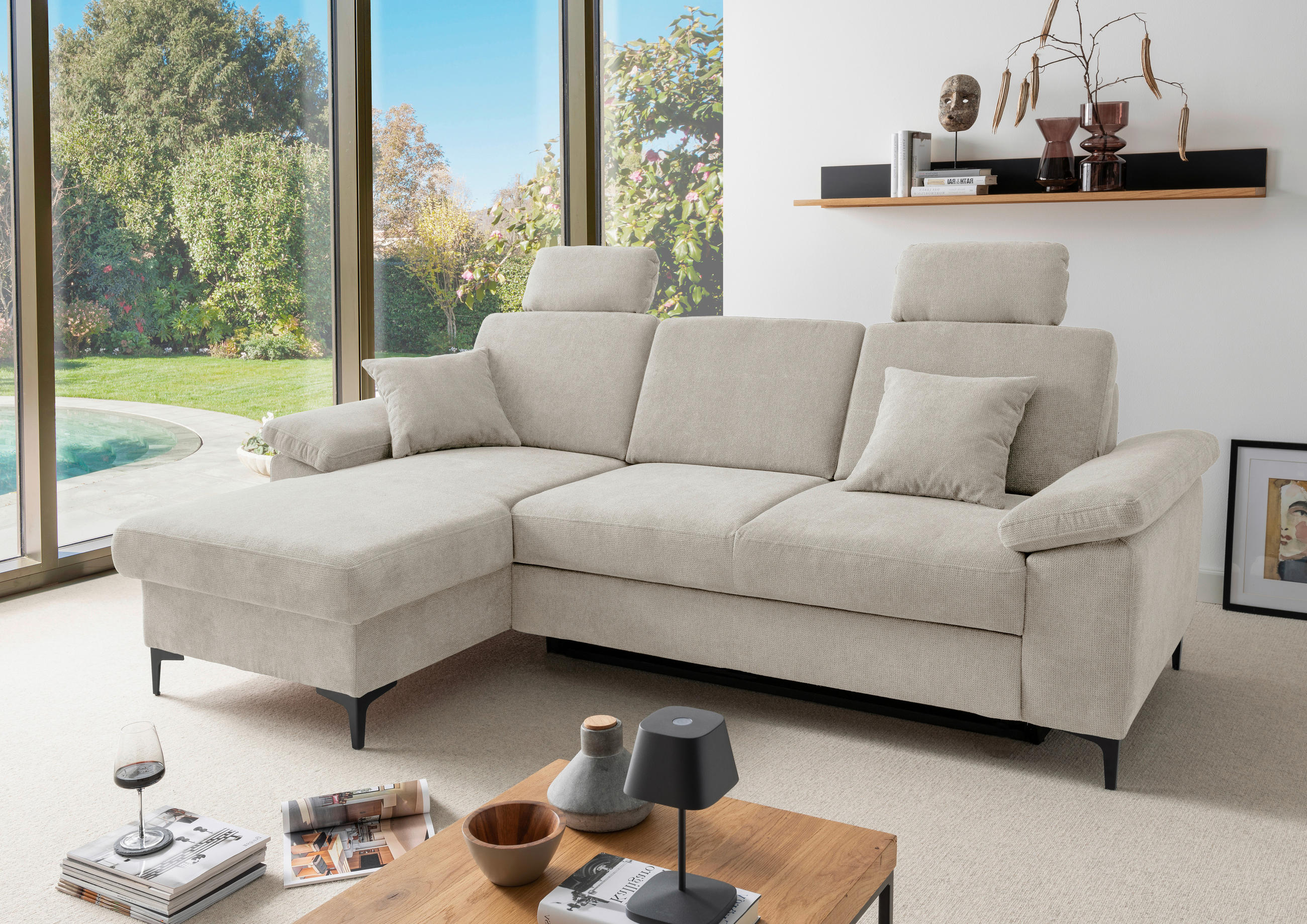 ECKSOFA Chenille Naturfarben  - Schwarz/Naturfarben, Konventionell, Textil/Metall (151/245cm) - Livetastic