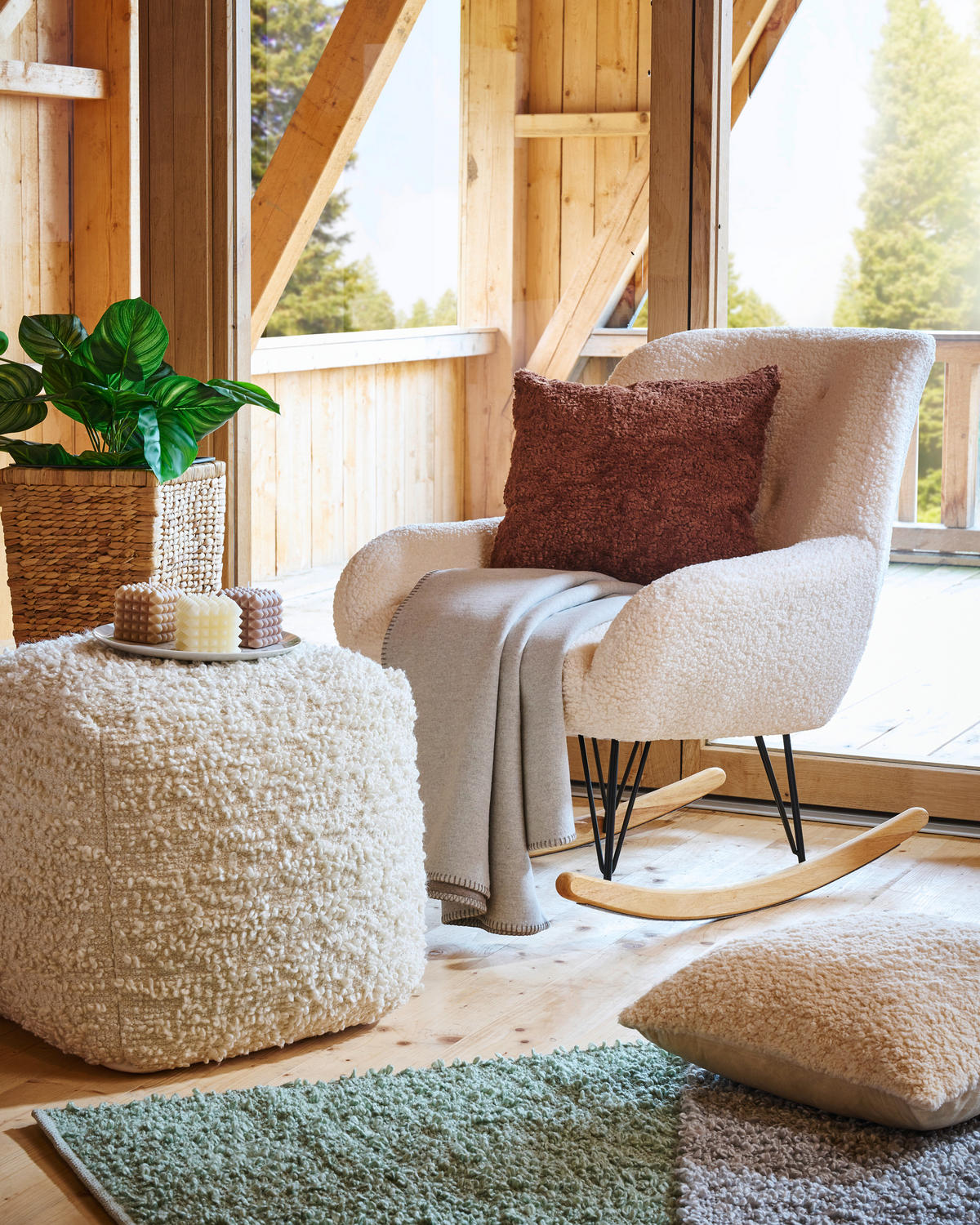 ECKSOFA in Webstoff Creme  - Eichefarben/Creme, Design, Holz/Textil (282/175cm) - Carryhome