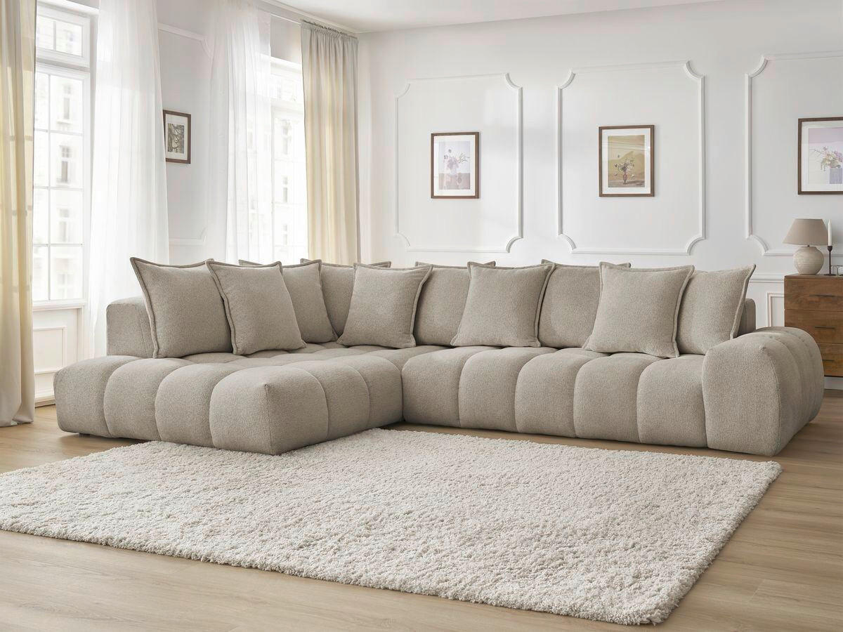 ECKSOFA Ottomane links  EVEREST Taupe Flachgewebe  - Taupe/Schwarz, MODERN, Kunststoff/Textil (210/352cm)