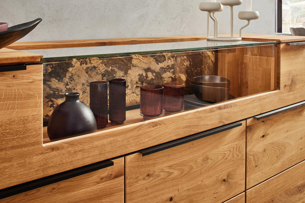 SIDEBOARD Eichefarben  180/90,5/47,1 cm  - Eichefarben/Schwarz, Natur, Glas/Holz (180/90,5/47,1cm) - Valnatura