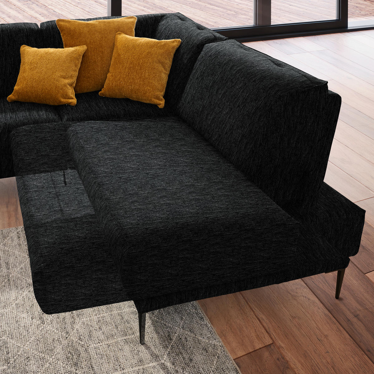 ECKSOFA in Flachgewebe Schwarz  260/210 cm  - Schwarz, Design, Textil/Metall (260/210cm) - Johann Jakob