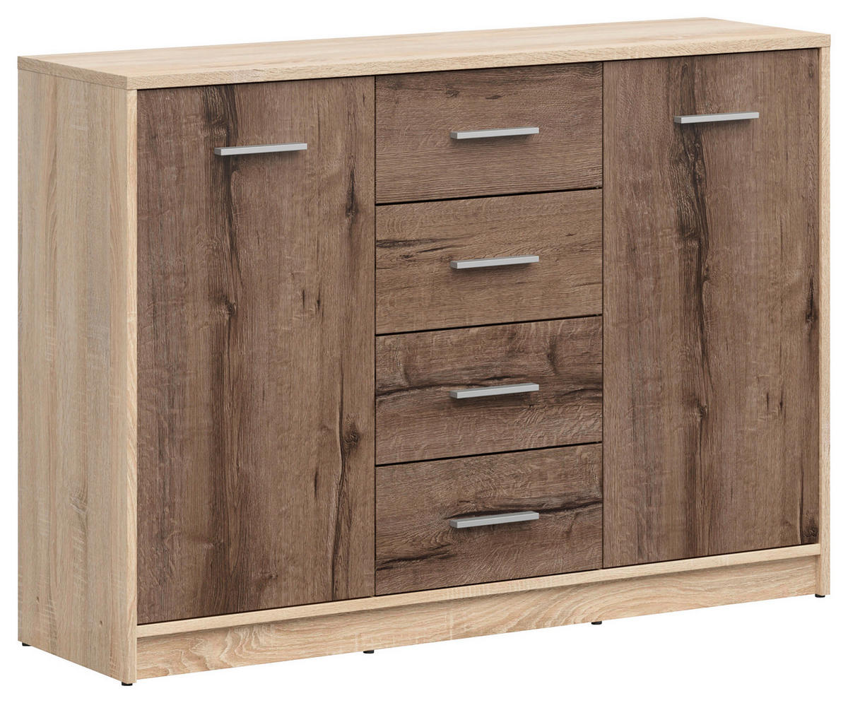 KOMÓD 118,5/84/34 cm  - ezüst/Sonoma tölgy, Design, műanyag/faalapú anyag (118,5/84/34cm)
