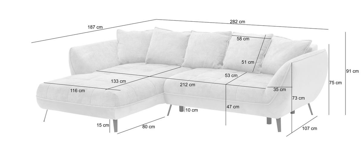 ECKSOFA MIDWAY in Struktur Sandfarben, Beige  187/282 cm  - Sandfarben/Beige, Design, Textil/Metall (187/282cm) - Livetastic