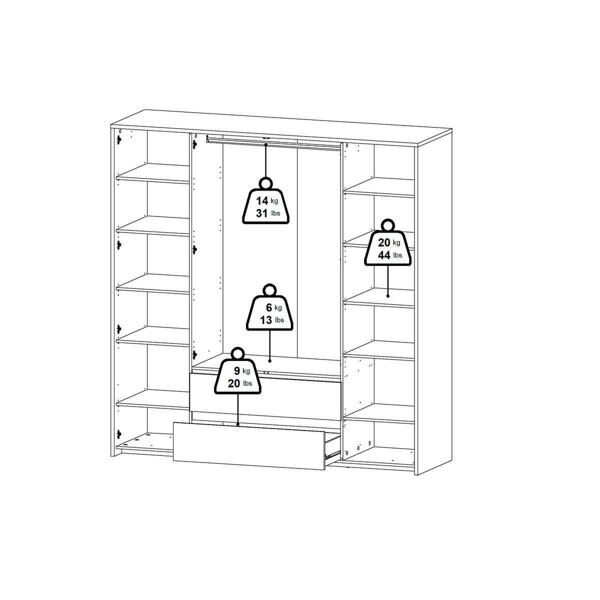 DREHTÜRENSCHRANK 197/202/58 cm 4-türig Eichefarben, Weiß  - Eichefarben/Weiß, KONVENTIONELL, Holzwerkstoff/Metall (197/202/58cm) - Boxxx