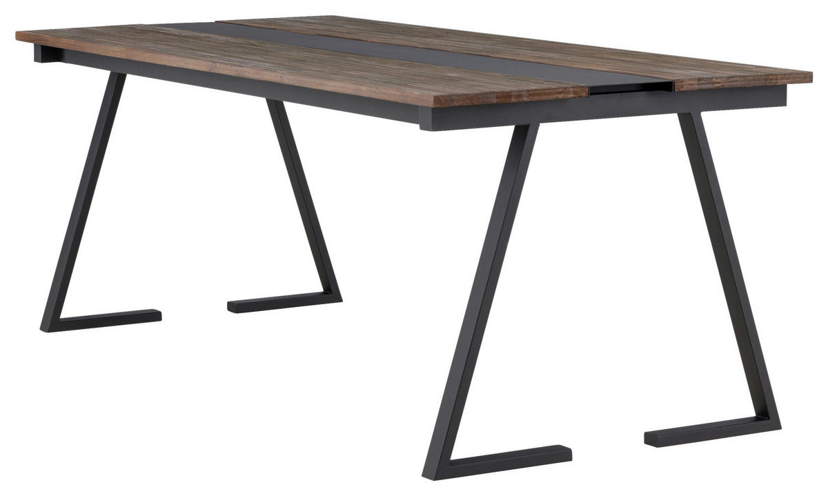 ESSTISCH Teakholz massiv Schwarz, Teakfarben  - Schwarz/Teakfarben, Design, Holz/Metall (200/90/75cm) - Livetastic