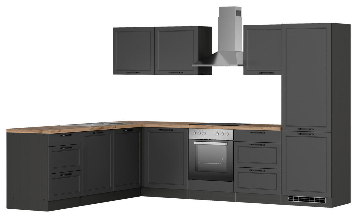 ECKKÜCHE 240/300 cm  in Grau, Eiche Wotan  - Eiche Wotan/Schwarz, Lifestyle, Holzwerkstoff/Metall (240/300cm) - Held