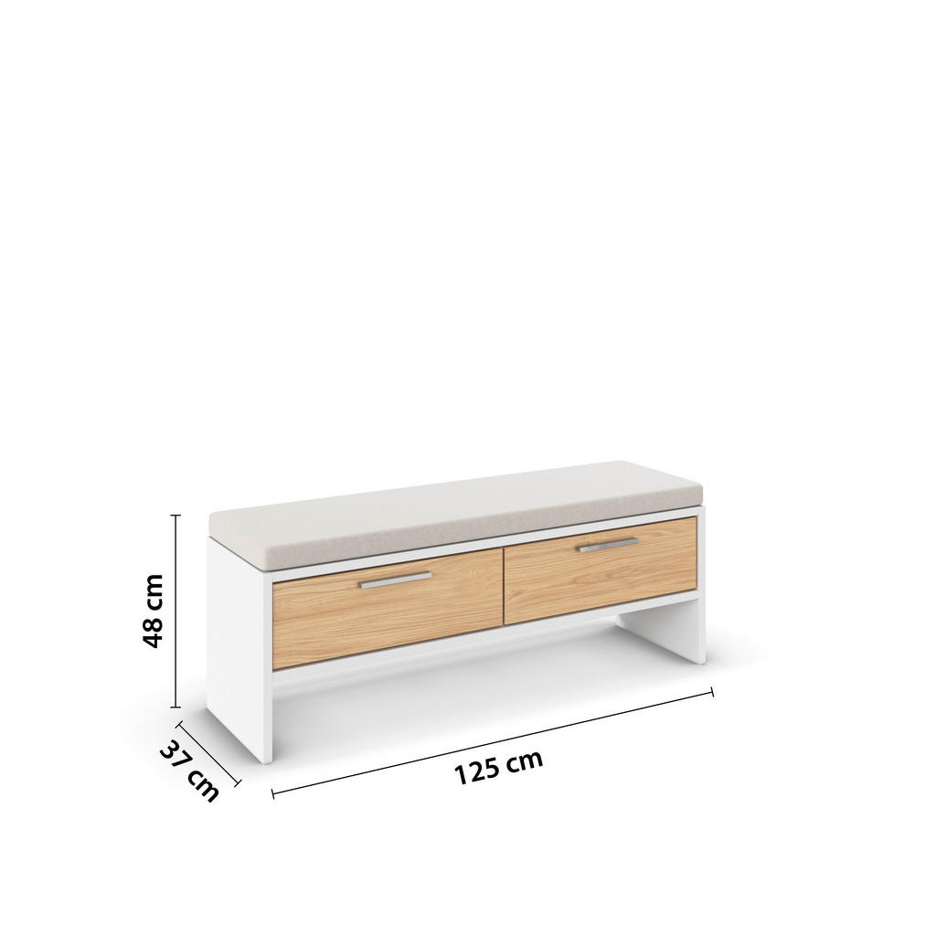 Thumbnail - Rauch Möbel Bettbank, Weiß, Eiche, 125x48x37 cm, Blauer Engel, Goldenes M, Made in Germany, Wohnzimmer, Hocker, Sitzhock...