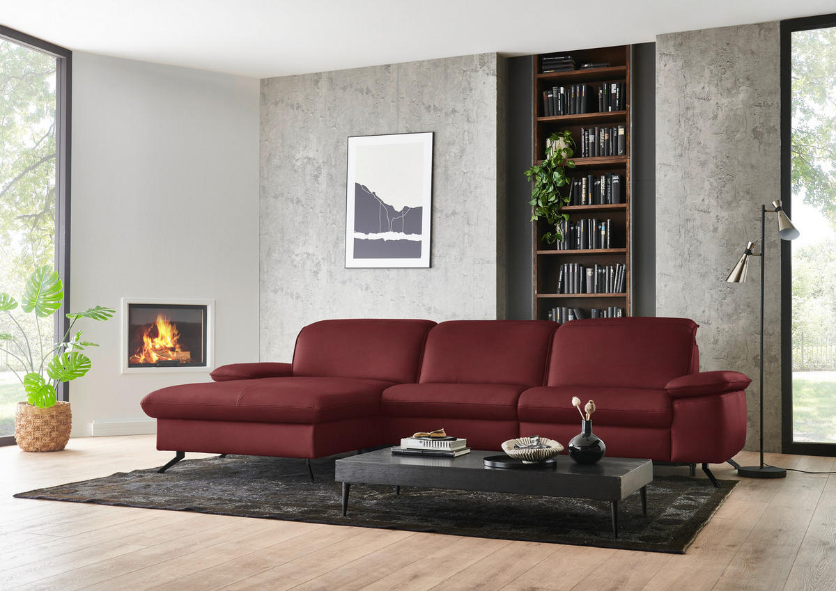 ECKSOFA  Echtleder Rot  - Rot/Schwarz, Design, Leder/Metall (169/307cm) - Beldomo Premium